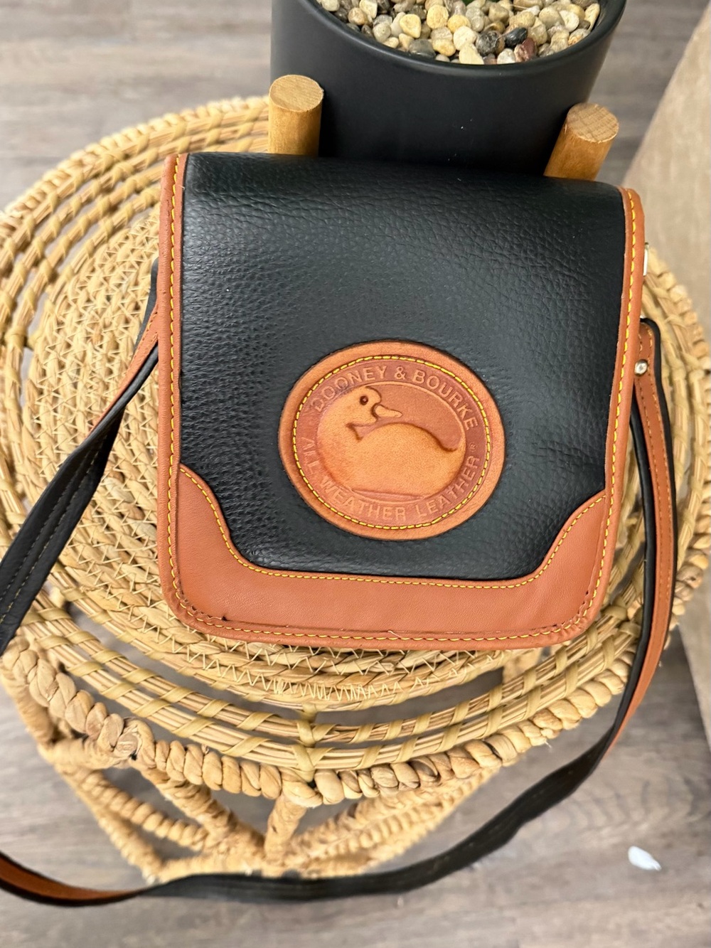 Vintage Dooney & Bourke Big Duck Bag 150 Black British Tan circa 1980